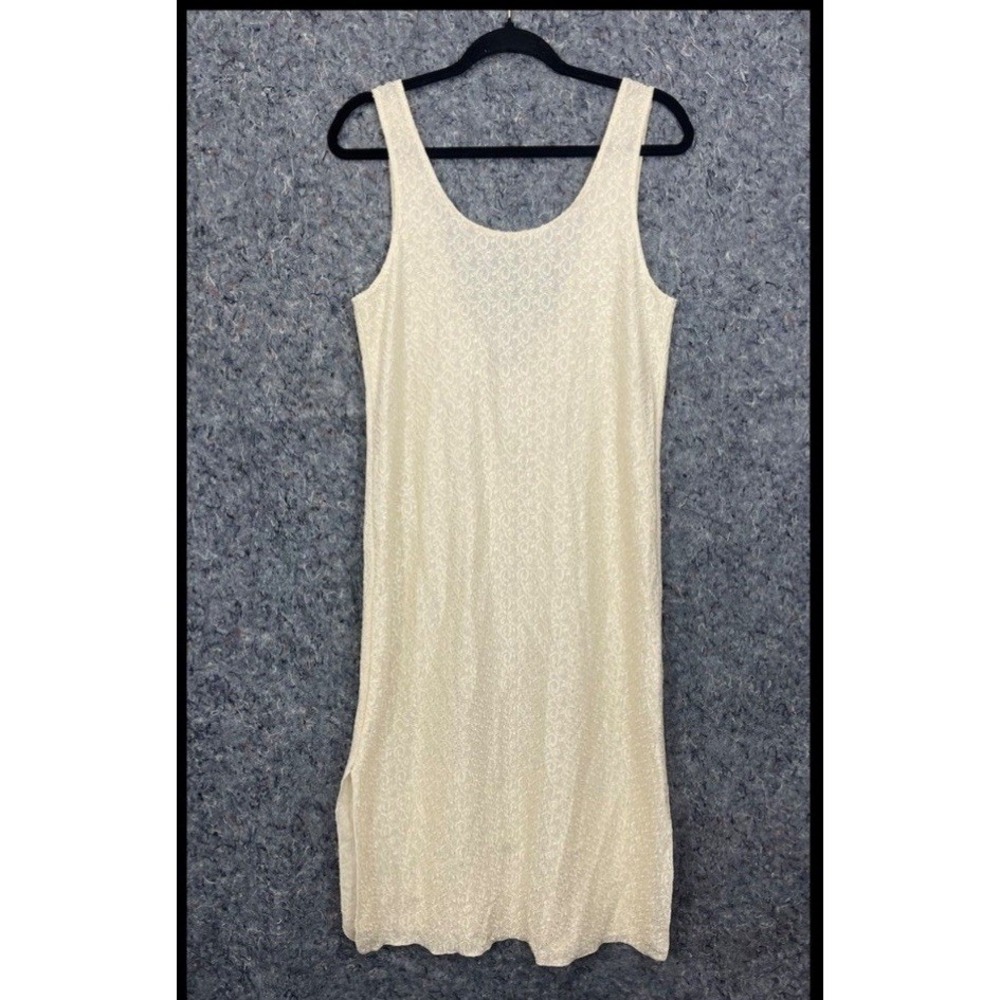 Vintage Ivory Lace Overlay Medium Sheath Dress Maxi Sleeveless Scoop Back - Picture 3 of 12